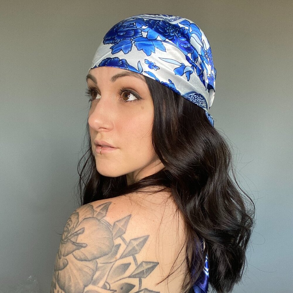 Blue Printed Silk Scarf